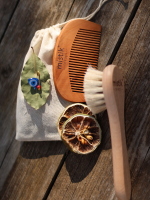 Mystic Therapy 2-Piece Set | 100% Natural Goat Hair Soft Face/Hair Care Brush + Cherry Wood Comb
