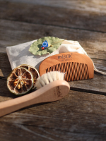 Mystic Therapy 2-Piece Set | 100% Natural Goat Hair Soft Face/Hair Care Brush + Cherry Wood Comb