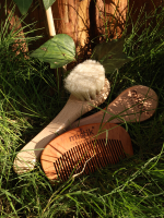 Mystic Therapy 2-Piece Set | 100% Natural Goat Hair Soft Face/Hair Care Brush + Cherry Wood Comb