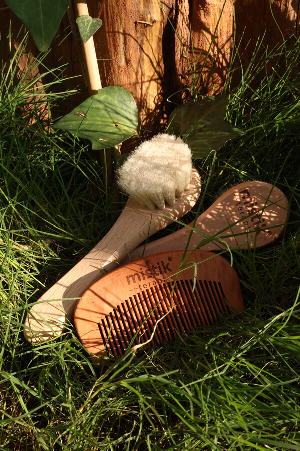 Mystic Therapy 2-Piece Set | 100% Natural Goat Hair Soft Face/Hair Care Brush + Cherry Wood Comb