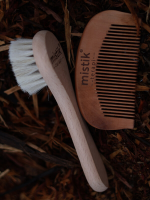 Mystic Therapy 2-Piece Set | 100% Natural Goat Hair Soft Face/Hair Care Brush + Cherry Wood Comb
