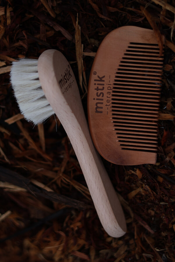 Mystic Therapy 2-Piece Set | 100% Natural Goat Hair Soft Face/Hair Care Brush + Cherry Wood Comb