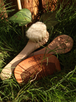 Mystic Therapy 2-Piece Set | 100% Natural Horse Hair Face/Hair Care Brush + Cherry Wood Comb